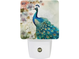 Luminária De Parede Com Lindo Design Pavão E Flores, Sensor Crepuscular, Luz Led Branca, Lâmpada Baixo Consumo