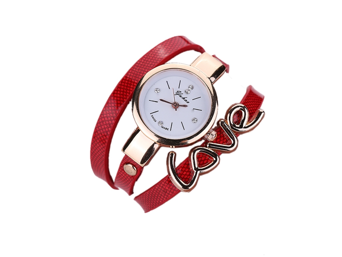 Relógio Pulseira Feminino Estilo Étnico Multicamada Liga Quartzo Vermelho