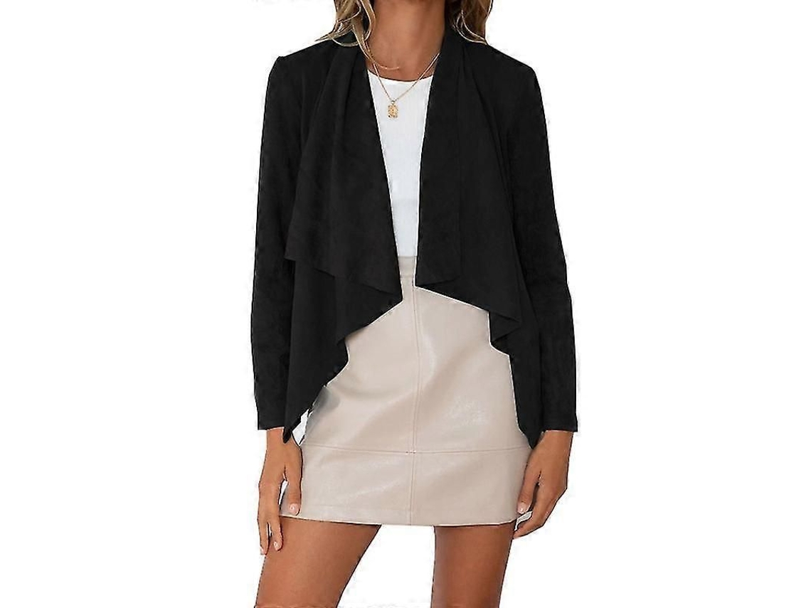 Cardigan De Dama De Cor Solida Com Gola Lapela Manga Longa Para Mulheres Inverno Outono Preto