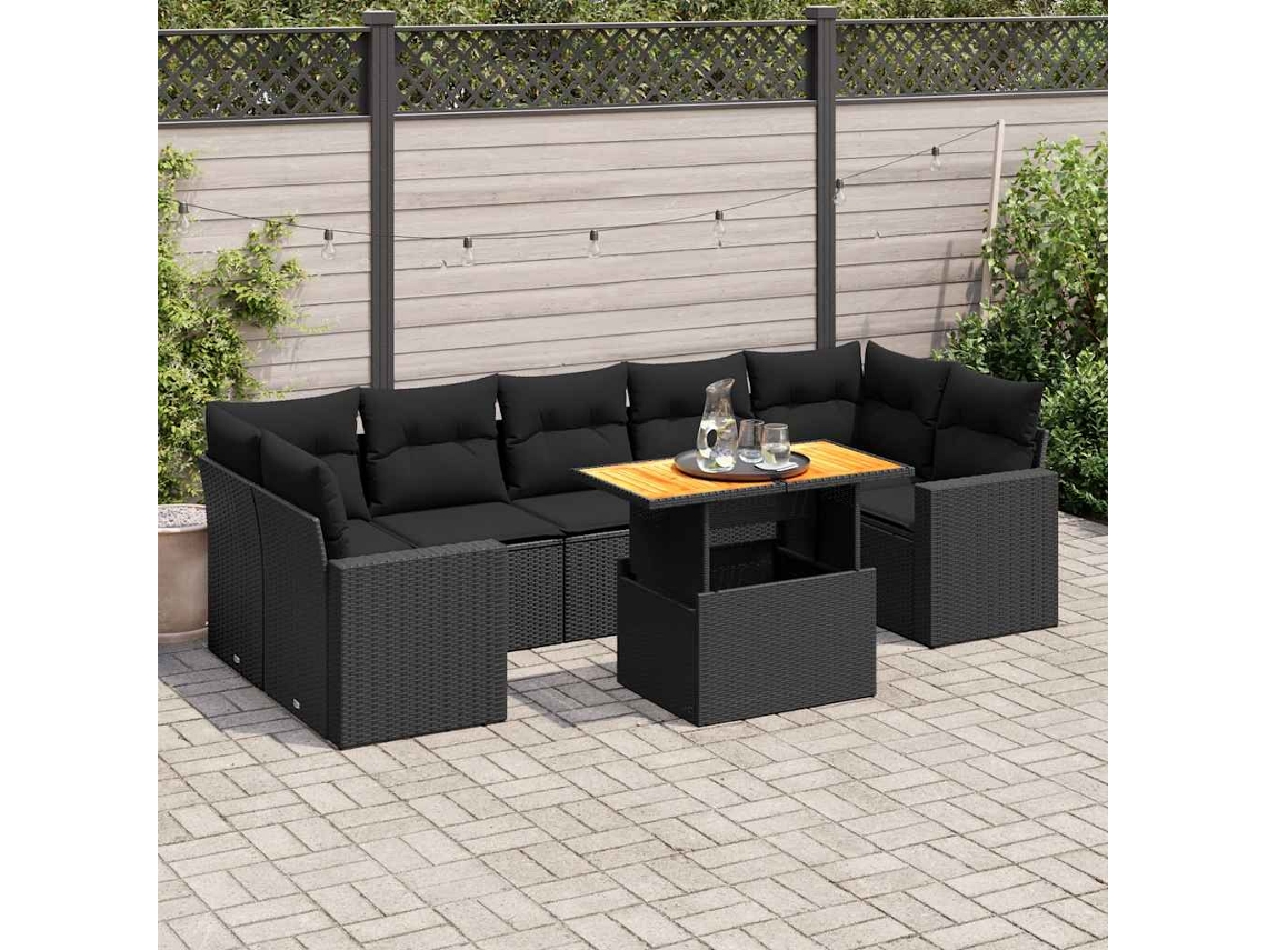 Vidaxl 8 Pcs Conjunto Sofás De Jardim Com Almofadões Vime Pe Preto