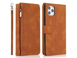 Capa Pega Para Iphone 14 Pro Pele Sintética Com Porta-cartões Castanho