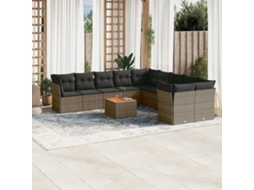 Jogo de Sofá Jardim 11 Peças C/ Almofadões Vime Pe Cinza Dkd Home Decor