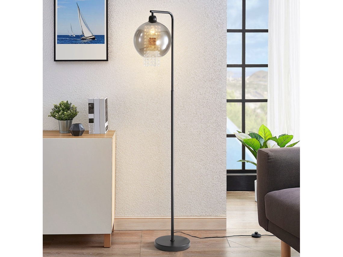 Nettlife Candeeiro De Pé Para Interior 1 Chama E27 Cinza Fumaça Grande De Cristal Para Sofá De Escritório, Em Vidro E Cristal, Uso Doméstico