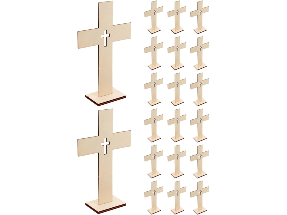 Cruzes Decorativas Madeira Natural 20 Peças Tamanho 6 Decoração Rústica Escritório Acessório Versátil GOKOCO