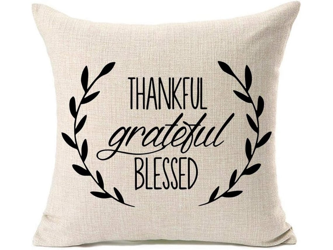 Capas De Almofada Quadradas 18 Polegadas, Estampa Grateful Thankful Blessed, Em Linho-cotão