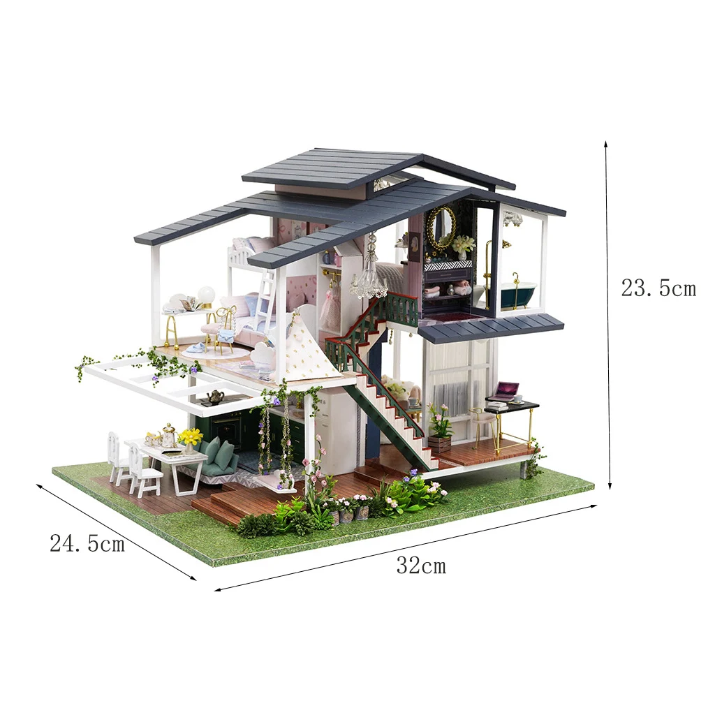 Conjunto De Casa De Bonecas De Madeira "casa Dos Sonhos" Para Montar, Casa Romântica Em Miniatura.