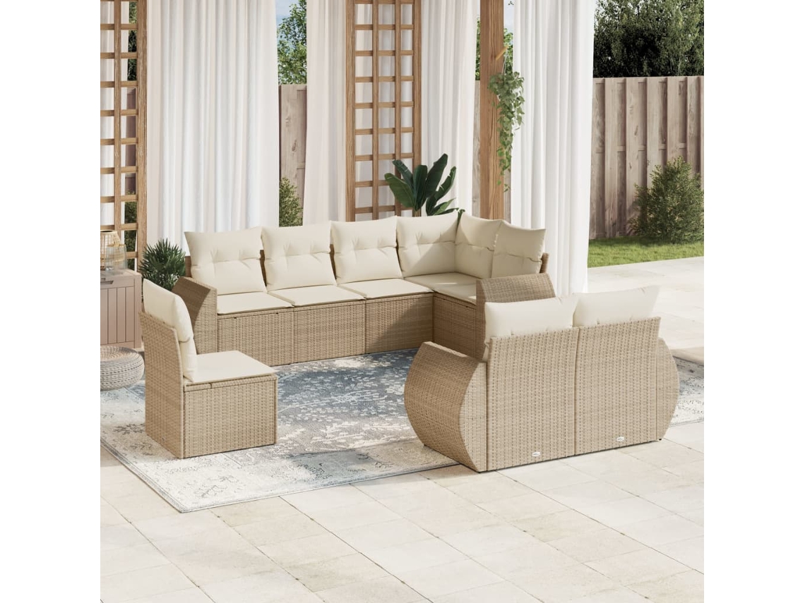 Pcs Conjunto De Sofás P/ Jardim Com Almofadões Vime Pe Bege Dkd Home Decor