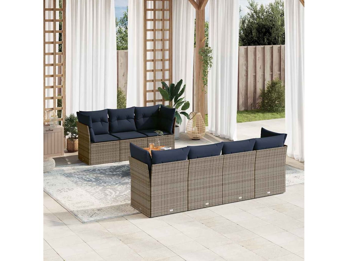 Vidaxl 8 Pcs Conjunto Sofás P/ Jardim C/ Almofadões Vime Pe Cinzento