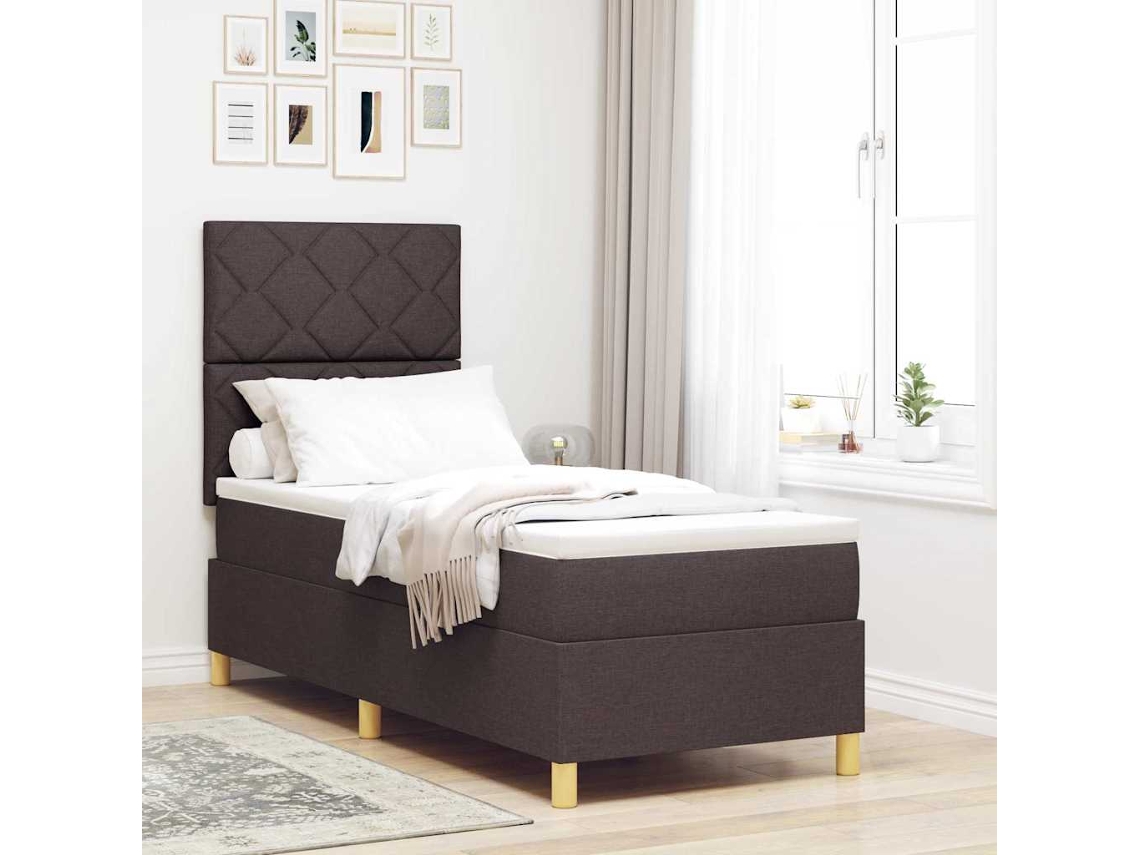 Vidaxl Cama Box Com Cabeceira Marrom Escuro 80 X 200 Cm Tecido