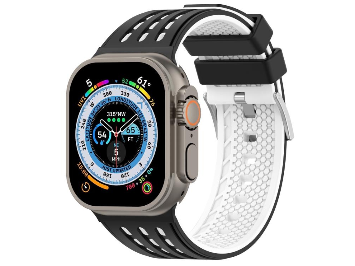 Bracelete Para Apple Watch 46/49/45/44mm - Silicone Respirável Bicolor Com Furos Verticais Preto E Branco