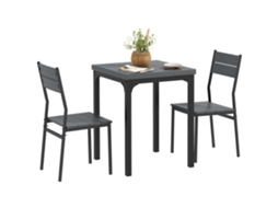 Conjunto de Jantar de 3 Peças. Mesa de Jantar Conjunta. 1 Mesa. 2 Cadeiras. Mdf + Metal. Cinza Ge