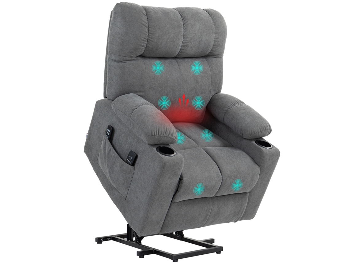 Poltrona De Elevação Para Idosos, Reclinável, Comando, Mobiliário Sala Estar, 144x91x88 cm, Cinza