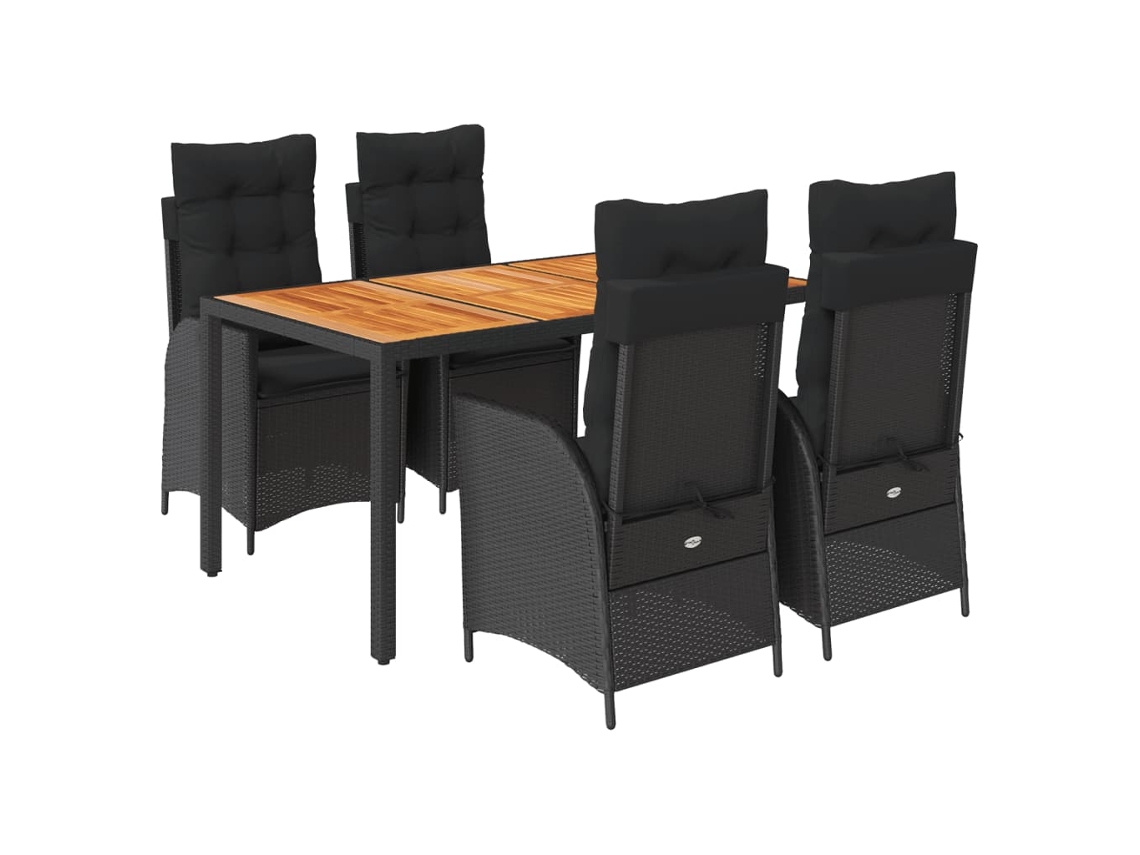 Conjunto de 5 Jantar para Jardim com Almofadões Vime Pe Preto MAISON EXCLUSIVE