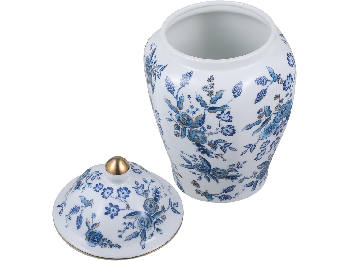Pote De Cerâmica Azul Com Design Em Porcelana, Tampa Hermética E Capacidade De 900ml, Recipiente Multifuncional Ideal