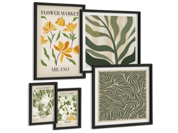Composição De Quadros Na Parede Plantas Rústicas Em Vasos Moldura Preta Imagens Para Um Quarto Infantil Espelharte (conjunto De 5 Imagens)