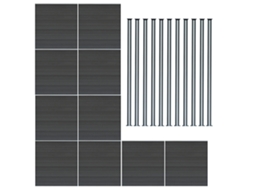 Vedao Exterior Wpc 185x1737cm | Cinzento | 10 Painis 11 Postes De Alumnio Com Led Solar | Painel Dupla Face | Monstershop