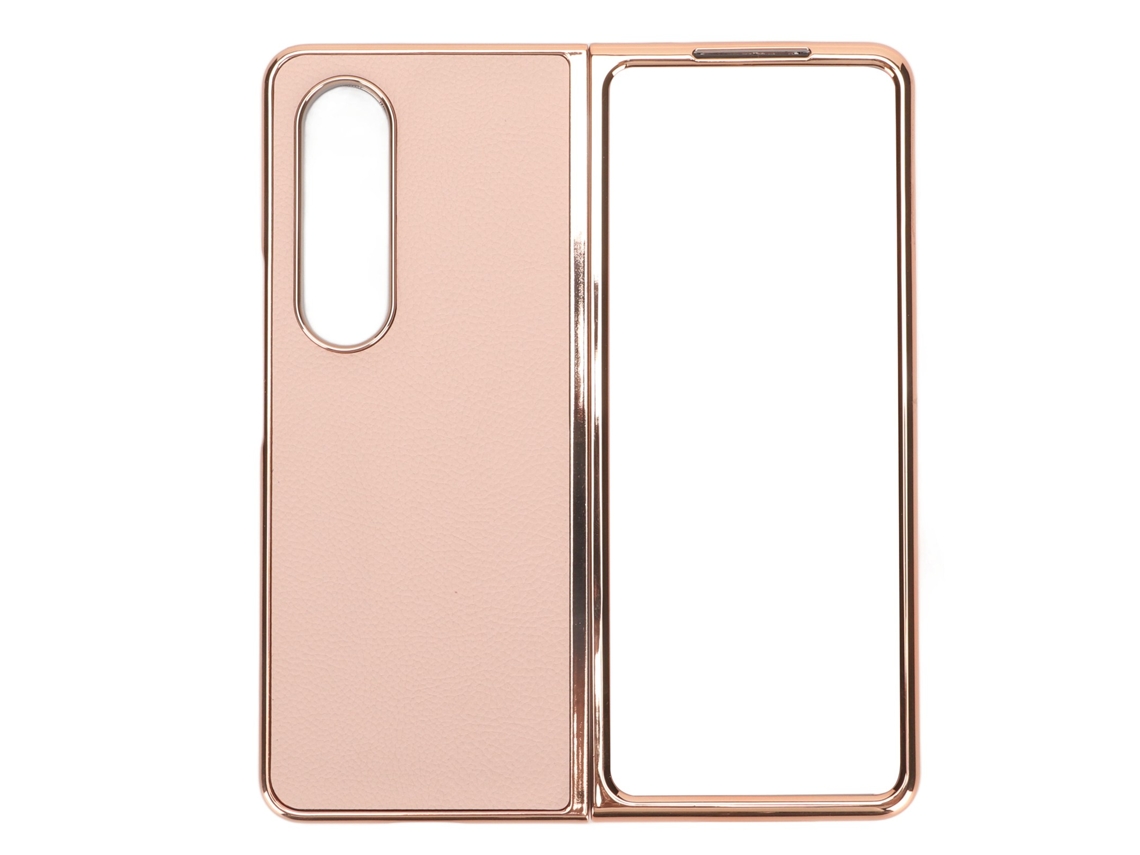 Capa de proteção para Samsung Galaxy Z Fold 4 com couro real e nano eletroplatado EOOCOO
