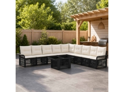 Vidaxl Conjunto De Sofá De Jardim 10 Unid. Preto E Branco Creme