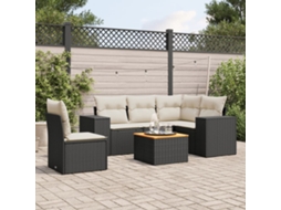 6 Pcs Conjunto Sofás De Jardim C/ Almofadões Vime Pe Preto Dkd Home Decor
