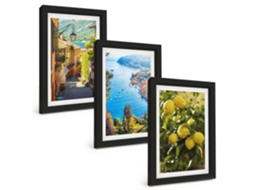 Conjunto De Pinturas Ruas À Beira-mar Com Limões Moldura Preta Quadros Para A Sala De Estar Espelharte (3 Peças 20x30 Cm)