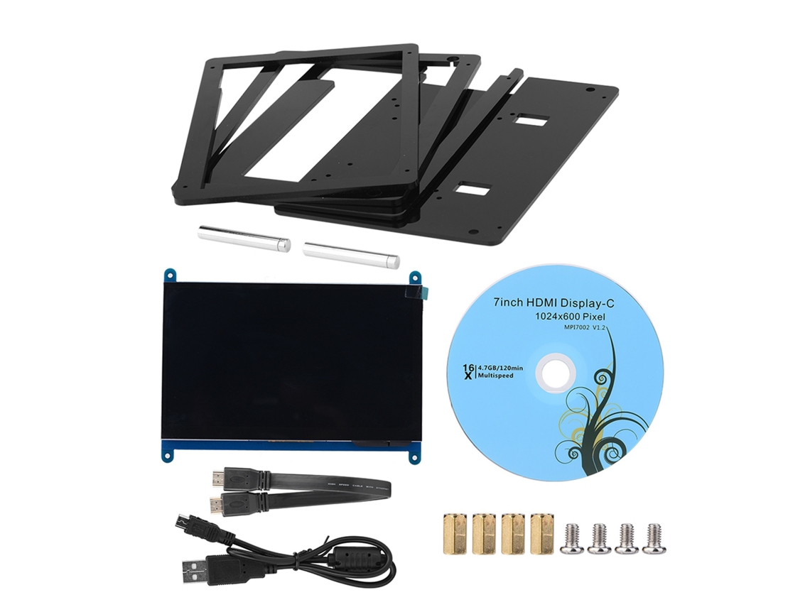 Capa De Tela Tática De 7 Polegadas 1024*600 Hdmi Com Suporte De Metal Para Raspberry Pi