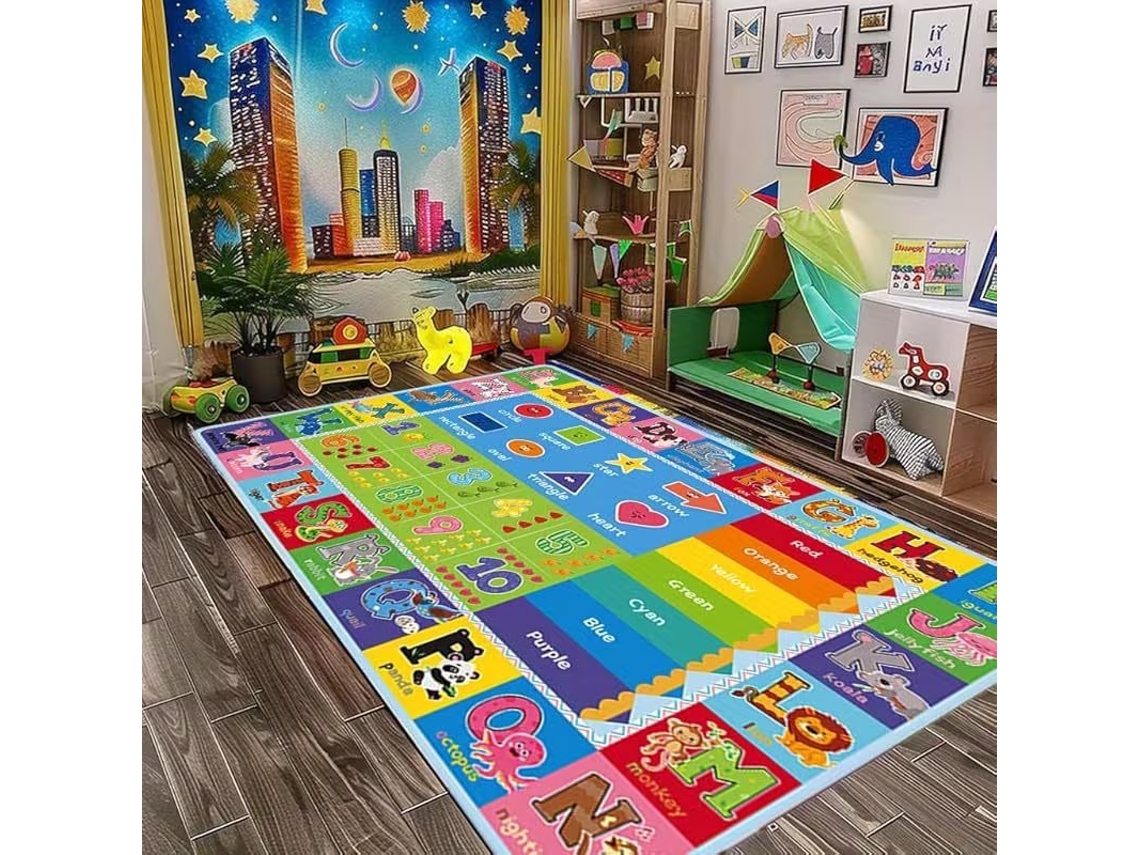 Tapete Infantil Para Sala De Jogos Com Alfabeto Abc, Números E Cores Para Quarto Infantil, Creche E Pré-escolar 80*120cm