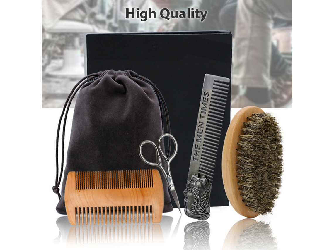 Conjunto De Escova, Pente E Tesoura Profissional Para Barbilla