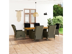 7 Pcs Conjunto Jantar Exterior Com Almofadões Vime Pe Castanho Dkd Home Decor