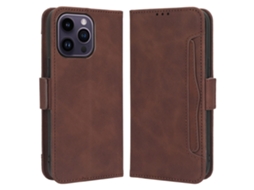 Capa Para Iphone 14 Pro Pele Sintética Com Porta-cartões Castanho