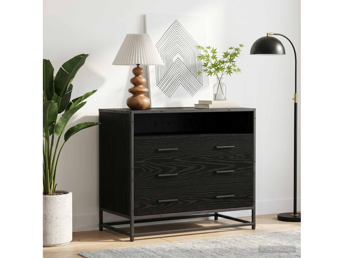 Vidaxl Gabinete De Gavetas 3-gaveta Carvalho Preto 70 X 41 X 70 Cm