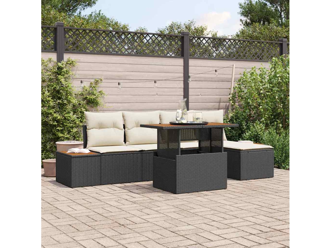 Vidaxl Conjunto De Sofá De Jardim 6 Unid. Preto Rattan Sintético