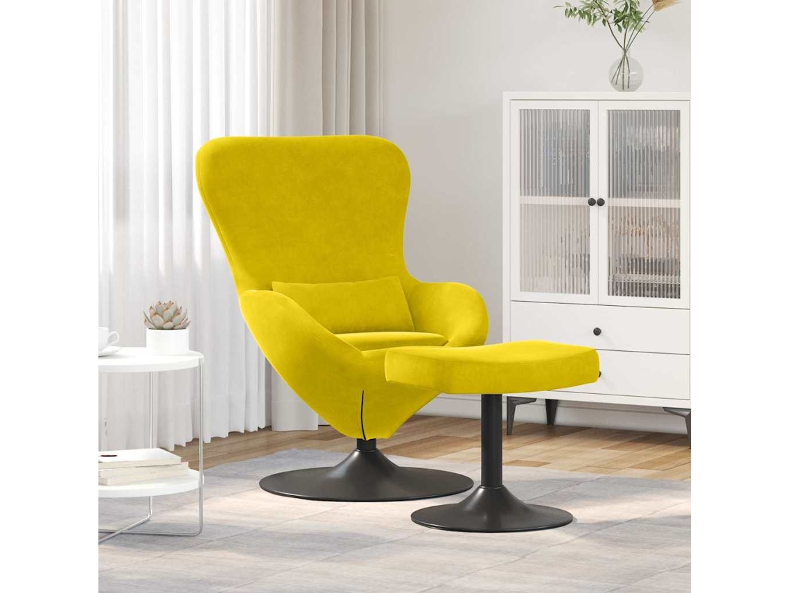 Vidaxl Cadeira Egg Com Puff Amarelo Veludo