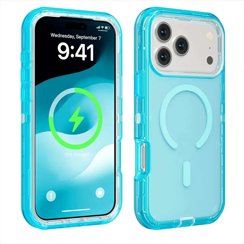 (azul, Iphone 16 Pro Max) Capa Protetora Transparente Com Carregamento Magnético Sem Fio E Resistência Aprimorada A Impactos.
