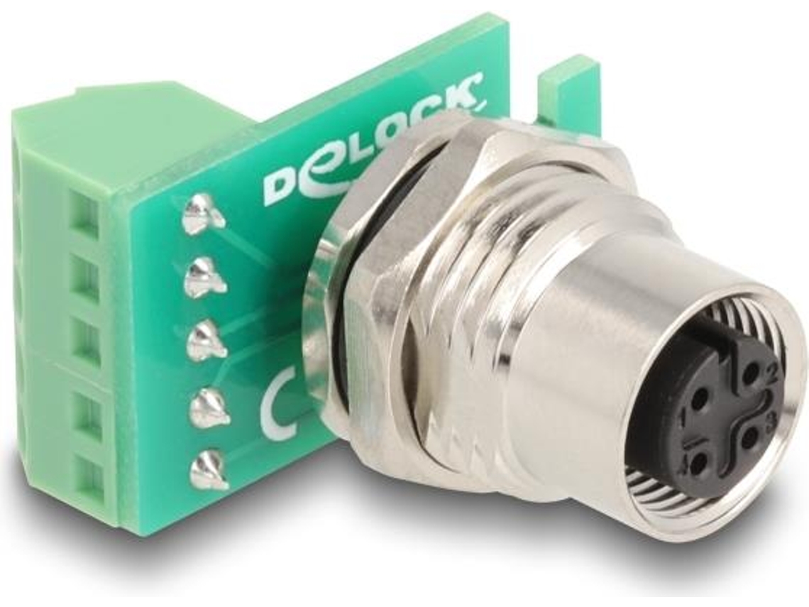 Adaptador de rede M12 A bloco de terminais de 4 pinos para 5 pinos codificado A (60662) Delock (f)
