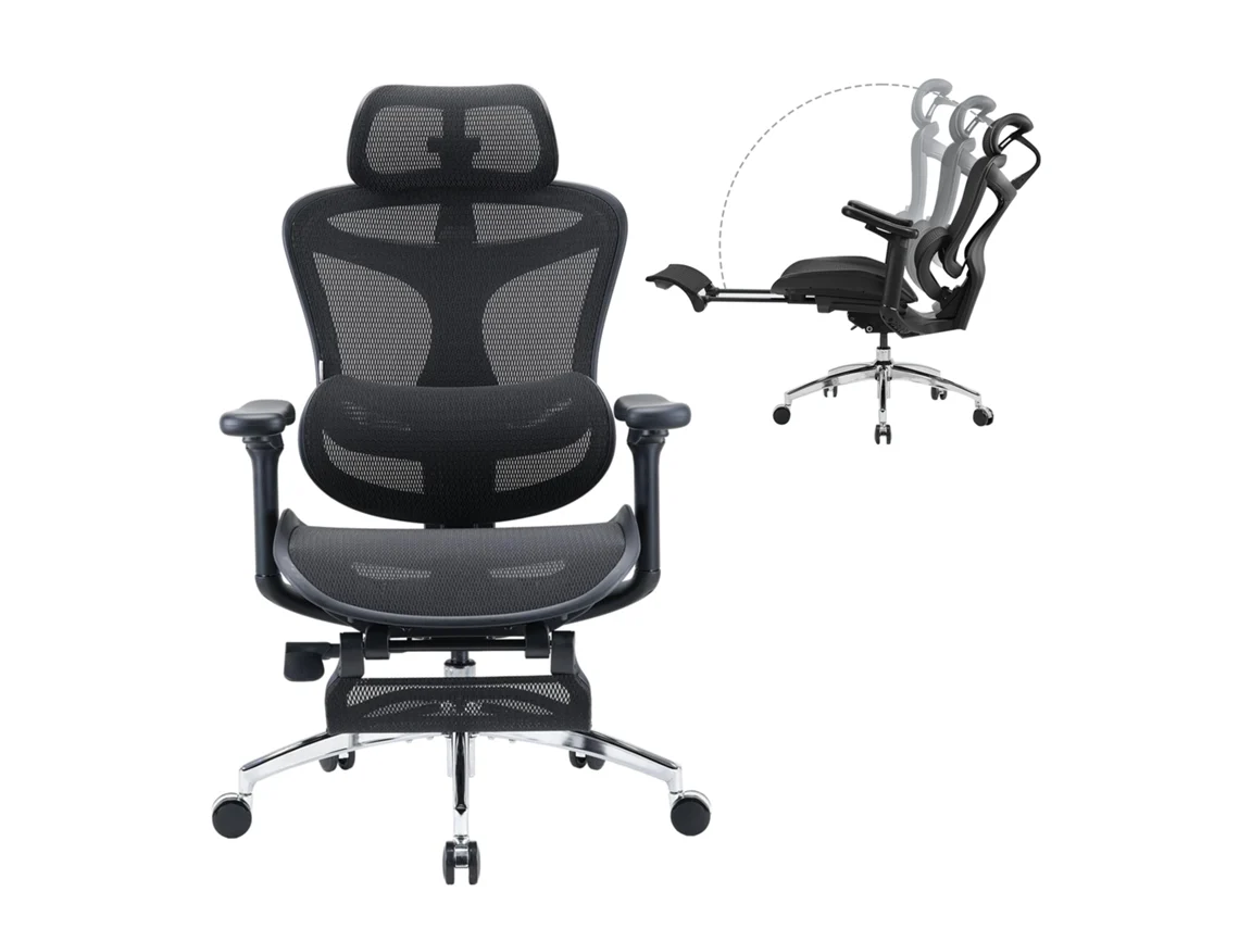 Cadeira de escritório ergonômica Sihoo Doro C300 JT - Apoios de braço 3D - Suporte lombar autoajustável - Preta