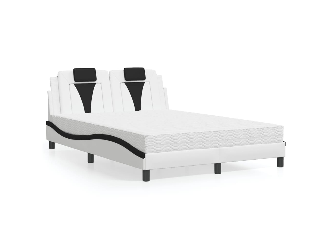 Cama Vidaxl Viana com Colchão 140x190cm couro artificial preto e branco