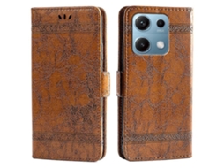 Capa Tipo Carteira De Couro Com Estampa De Flores E Fivela Lateral Para Xiaomi Redmi Note 14s 4g, Marrom