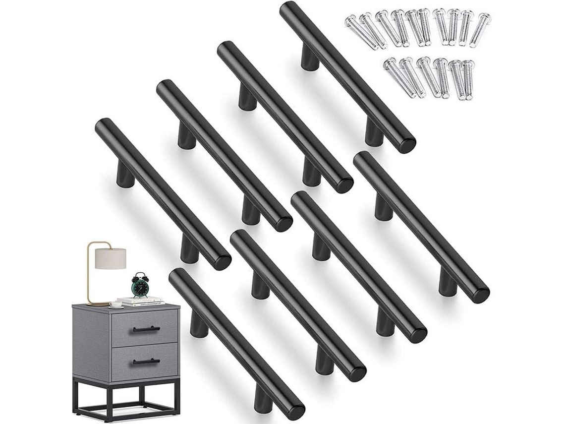 Mango De Cocina Linjou 8 Piezas, Acero Inoxidable, Distancia Entre Buracos 96mm, Negro