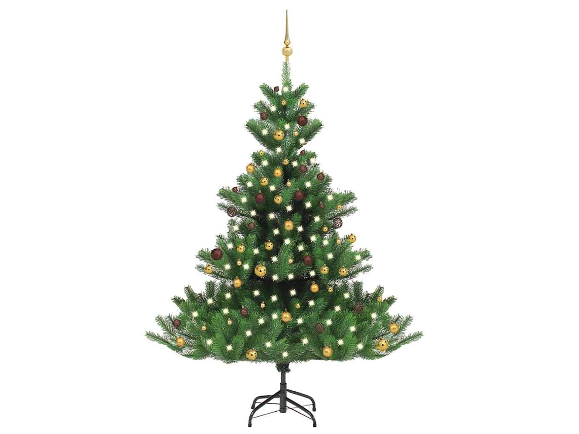 Vidaxl Árvore Natal Artif. C/ Leds/bolas 210 Cm Abeto Caucasiano Verde