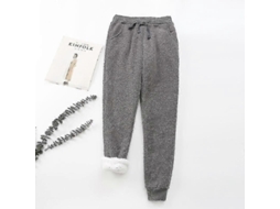 Calças De Moletom Com Sherpa Interno Para Mulher, Acolhedoras E Estilosas, Fechamento Com Cordão, Bolso Lateral E Punho Costurado Cinza Escuro