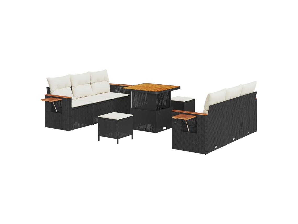 Conjunto 11 Sofá De Jardim Vidaxl Preto Vime Pe (204 X 179 X 85 Cm)