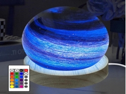 Luminária noturna 3D Lurelia em formato de planeta com vidro, recarregável via USB, com brilho ajustável e iluminação RGB para quarto infantil.