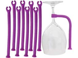 Conjunto de 8 porta-copos de silicone roxo, próprios para lava-louças, ajustáveis e seguros para taças de vinho.
