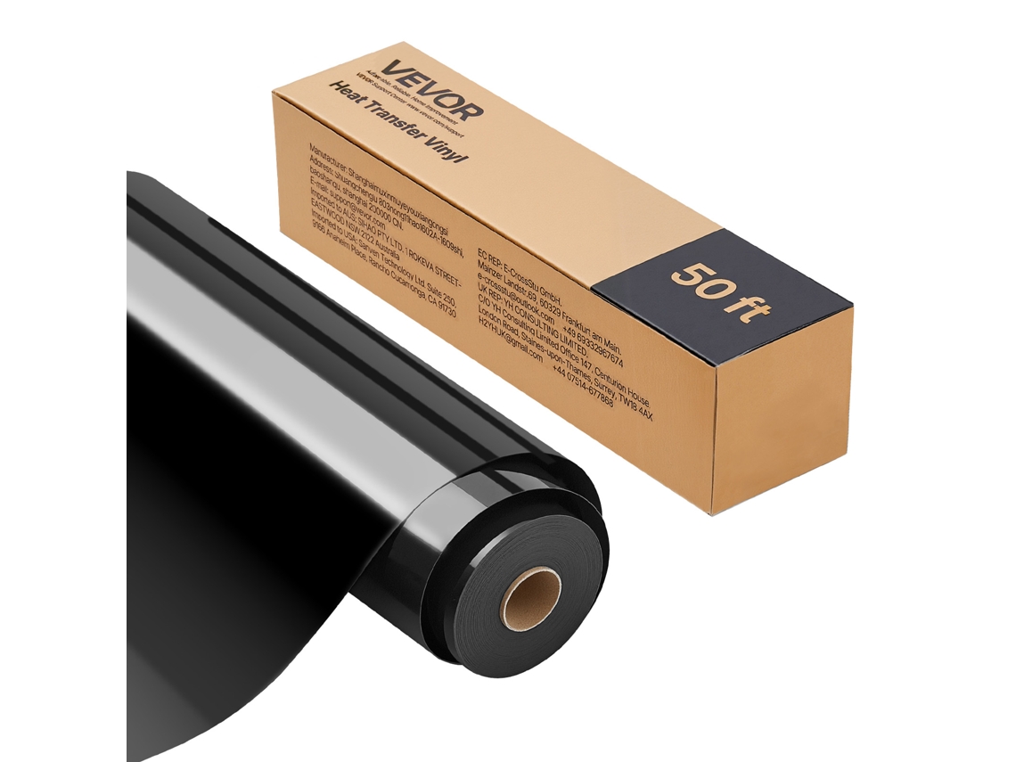 Rolo De Vinil Termoadesivo Flexível 30,48 X 1524 Cm, Preto Brilhante Vevor