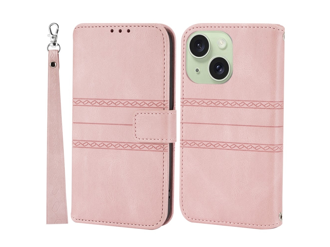Capa Queda Pega Para Iphone 15 Plus Pele Sintética Rosa