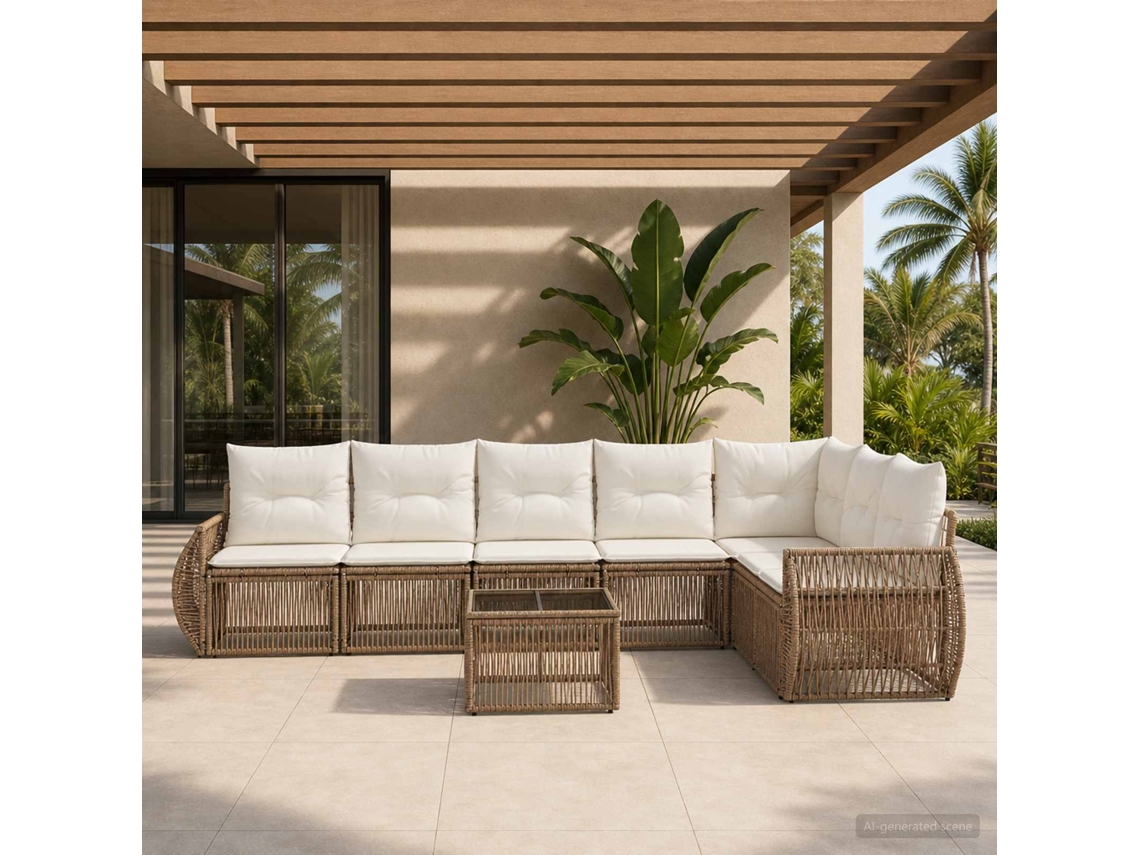 Vidaxl Conjunto De Sofá De Jardim 8 Unid. Bege E Branco Creme Vime Pe