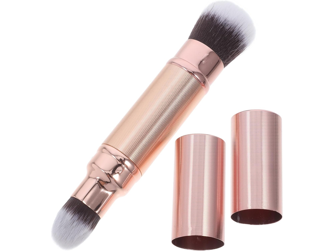 Pincel de maquiagem retrátil de cabeça dupla, pincéis de precisão para blush e pó.