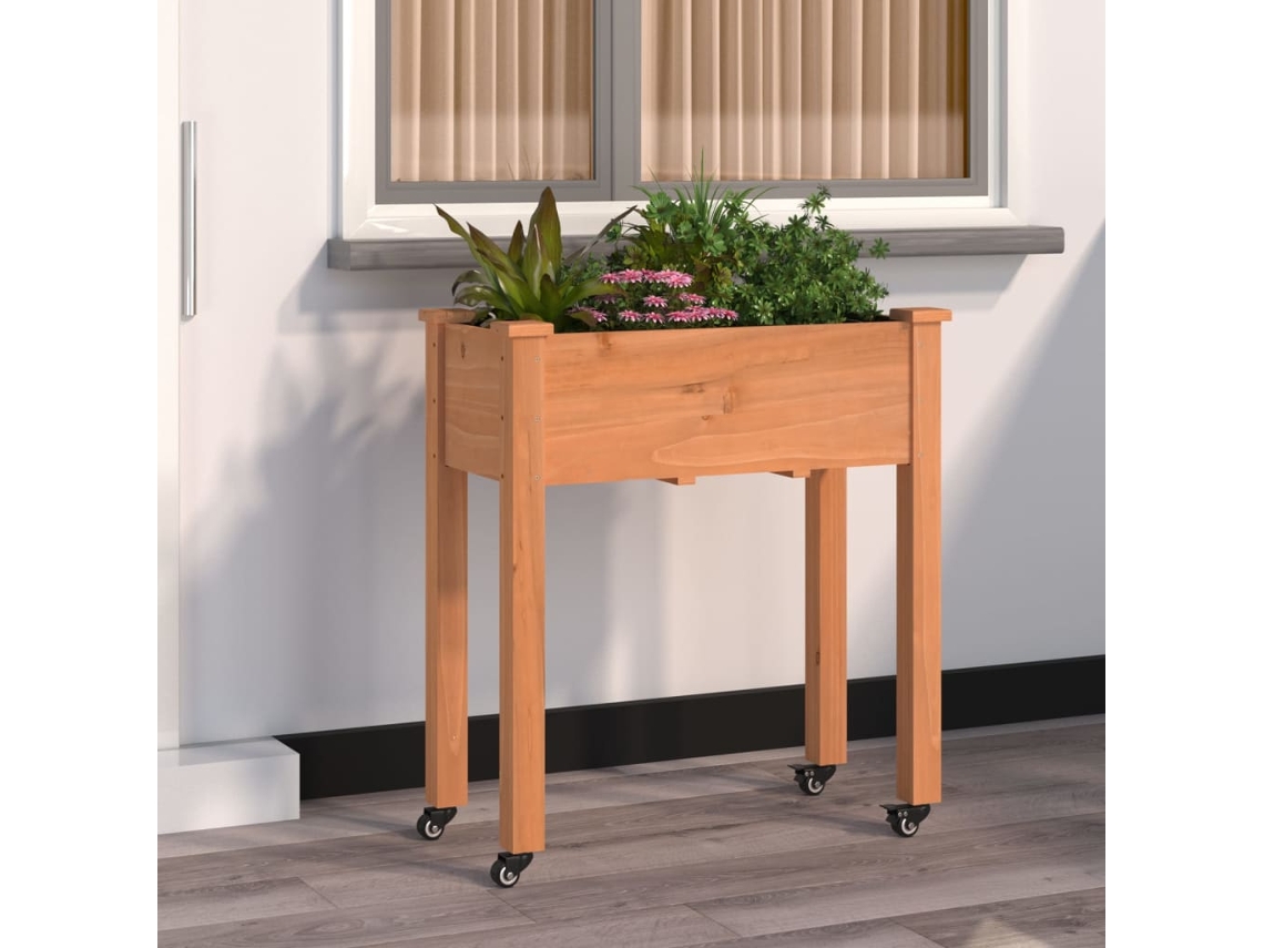 Vidaxl Floreira C/ Forro E Rodas 71x37x80 Cm Abeto Maciço Castanho