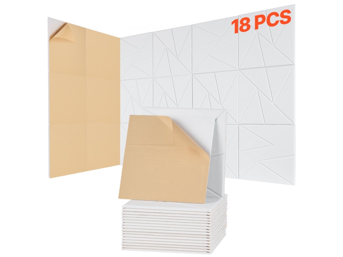 Conjunto De Painéis Acústicos 300x300mm Branco Com Autocolantes Para Isolamento Sonoro Tekmaquinas