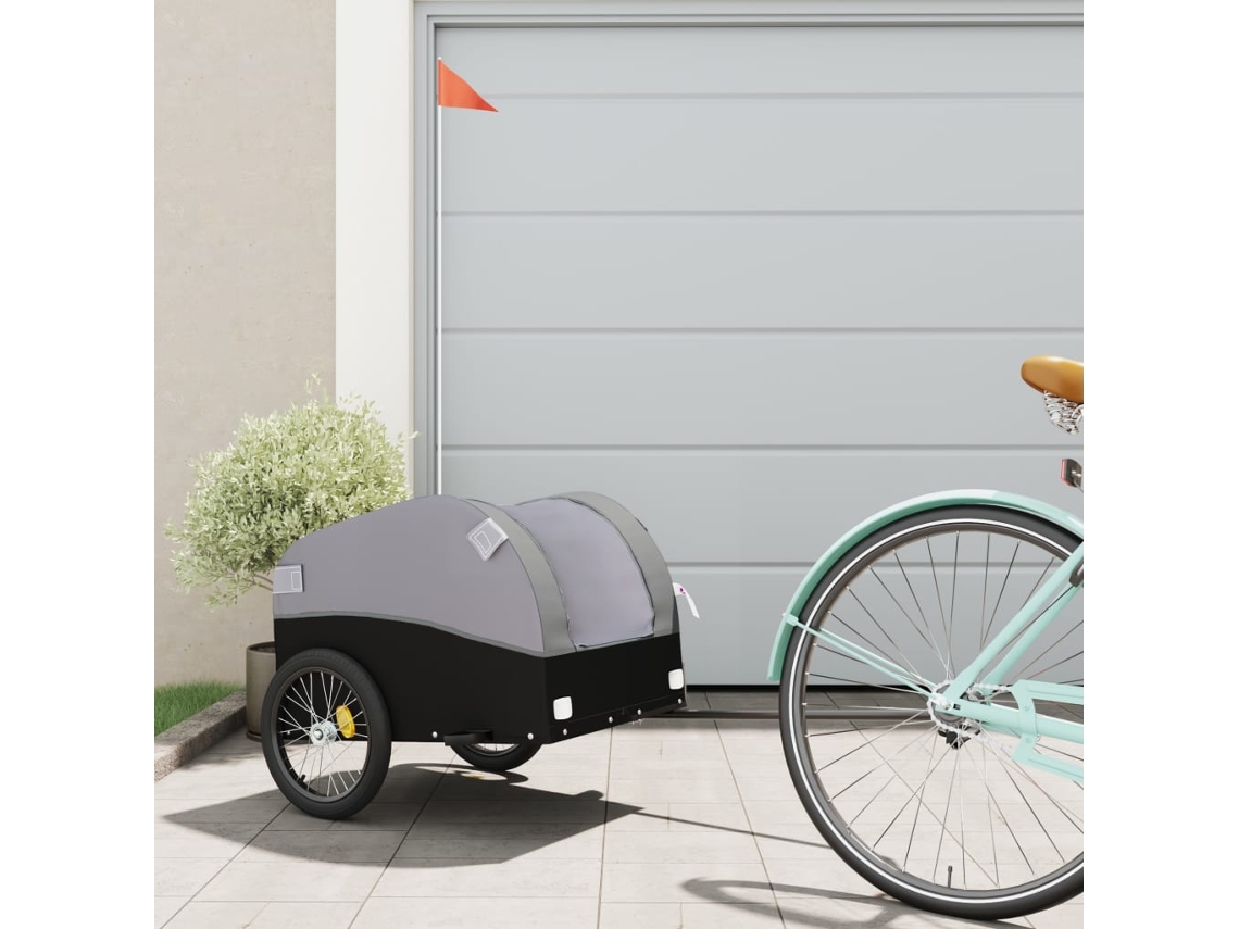 Vidaxl Reboque Para Bicicleta 30 Kg Ferro Preto E Cinza